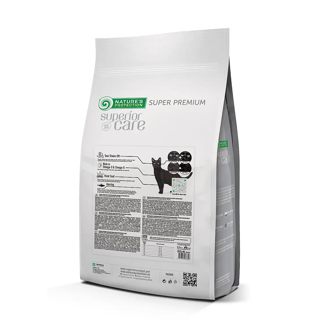 Nature's Protection Superior Care Siyah/Gri Tüylü Kediler İçin Tahılsız Ringa Balıklı Kedi Maması 1,5kg - 2