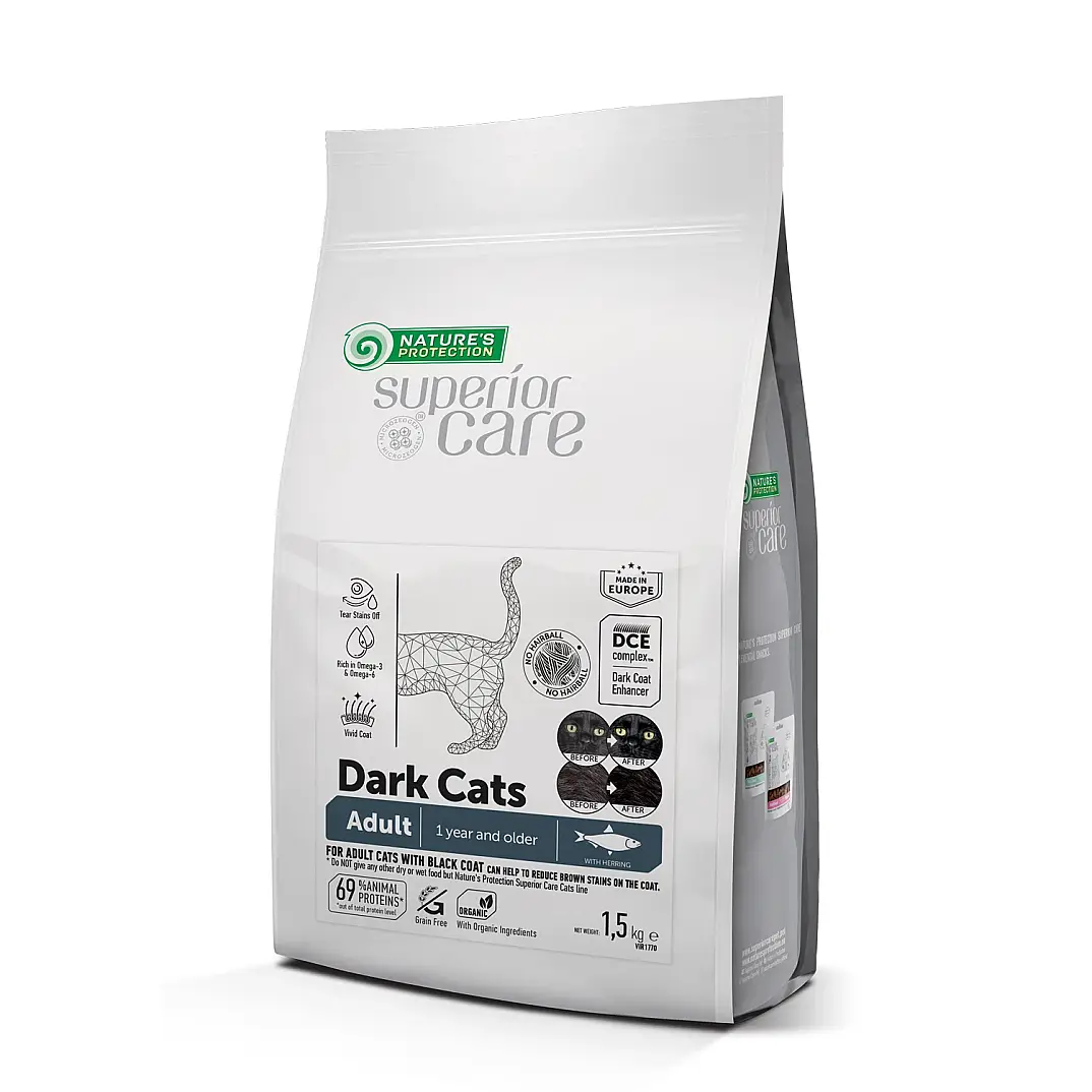 Nature's Protection Superior Care Siyah/Gri Tüylü Kediler İçin Tahılsız Ringa Balıklı Kedi Maması 1,5kg - 1